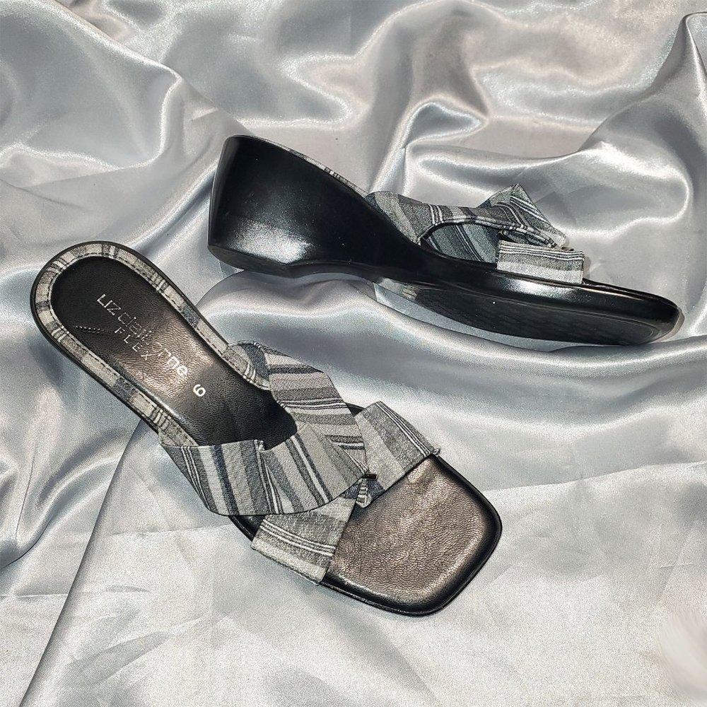 NEW LIZ CLAIBORNE grey black slide wedge heels SZ 6